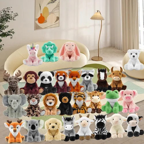 Vista 5 de Juguetes de peluche de toro, 8.5 pulgadas, suave y tierno juguete de animales de peluche de toro, lindos y realistas, regalos para niños y niñas