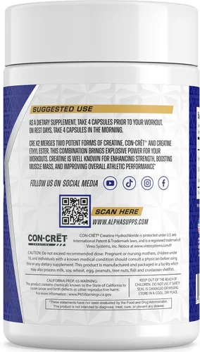 Vista 2 de Alpha Supps Cre X2 Creatina HCL – Fórmula de creatina CON-CRET y mezcla de éster etílico CEE – Alta potencia para un mejor rendimiento y apoyo