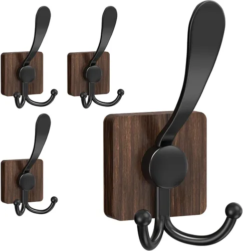 Vista 11 de VIS'V Ganchos para colgar abrigos de pared, ganchos de metal autoadhesivos de 3 puntas para puerta de entrada, 2 opciones de montaje, negro, 4