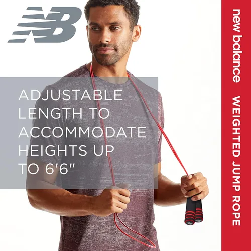 Vista 5 de New Balance Cuerda de saltar con peso para hombres, juego de asas de espuma pesada de 1 libra, longitud ajustable, cuerdas de saltar