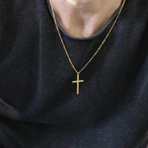 Vista 3 de Collar Tasbern de cruz, acero inoxidable, chapado en oro de 14 quilates, con dije de cruz simple, joyería religiosa, regalo para niño y hombre