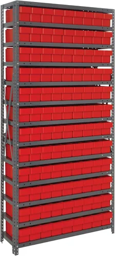 Vista 341 de Quantum QSBU-245BK Heavy Duty Shelving Unit with (7) Shelves and (24) QUS245 Black Bins for Garage Warehouse Storage Distribution 400 lb Load