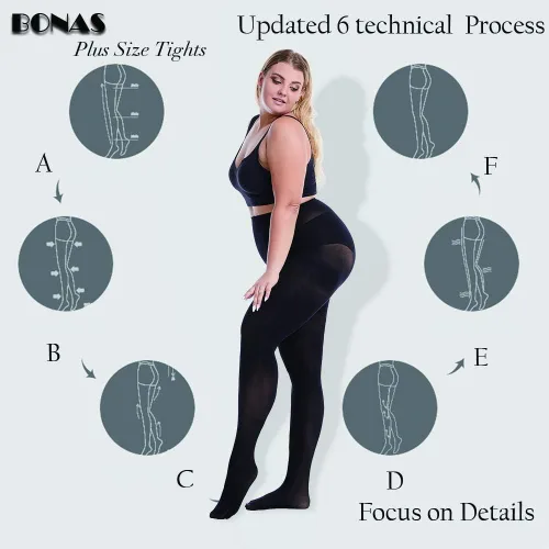 Vista 5 de BONAS Medias con pies de talla grande Paquete de 3 medias rectas con entrepierna tamaño Queen, medias transparentes y opacas, para mujeres gorditas