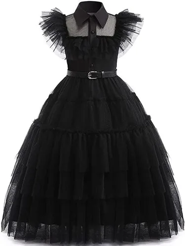 Vista 2 de Vestido de disfraz para niñas, disfraces familiares, Halloween, cosplay, vestido de fiesta con cinturón, calcetines, traje de vestir