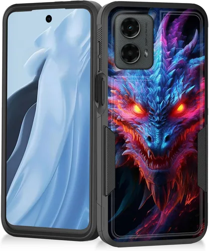 Vista 64 de Funda para Moto G Play 4G 2024, resistente de doble capa híbrida de policarbonato duro, goma suave, a prueba de golpes, funda protectora resistente
