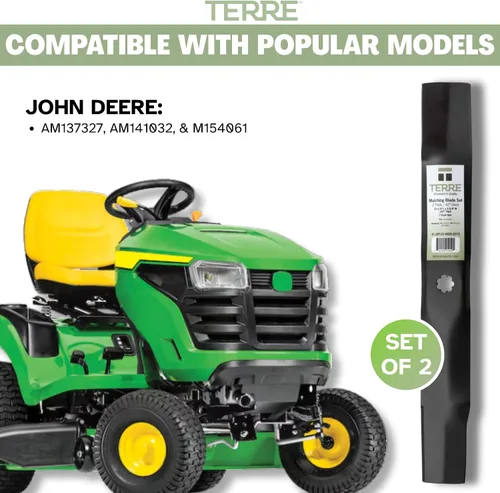 Vista 4 de Terre Products, paquete de 2 cuchillas para cortacésped de alta elevación, cubierta de 42 pulgadas, compatible con John Deere x300, D105, D125