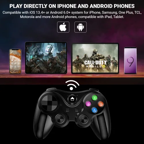 Vista 2 de arVin Wireless Game Controller for iOS & Android, Bluetooth Gamepad Joystick with Phone Holder for iPhone 15/14/13/12, Samsung Galaxy S22/S21/S20