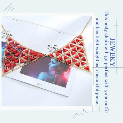 Vista 2 de Jeweky - Brasier con diseño de triángulo rojo y piedras preciosas bohemias, joyería para el cuerpo de bikini de playa para mujeres y niñas