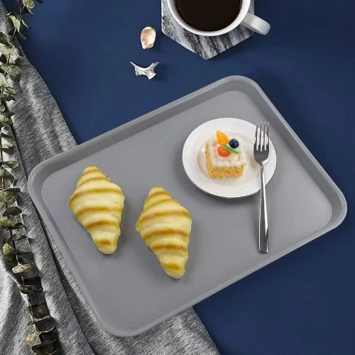 Vista 5 de Bandejas de plástico más grandes para servir restaurante de comida rápida, color gris, 6 paquetes