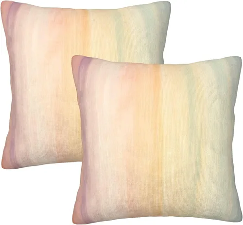 Vista 14 de Pack of 2 Short Plush Throw Pillow Covers 18 X 18 Inch, Retro 70S Orange Yellow Pillow Cover Durable Pillowcases, Square Throw Pillow Covers Couch