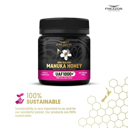 Vista 6 de FREZZOR Miel de Manuka cruda prémium de Nueva Zelanda con UAF1000+ Perfect Daily Wellness Ritual, Superfood, 4 frascos (8.8 oz/250 g por frasco)