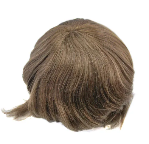 Vista 4 de Tupé marrón claro para hombres nudos blanqueados unidad de cabello 9x7 pulgadas repuesto para el cabello (7#-marrón claro)
