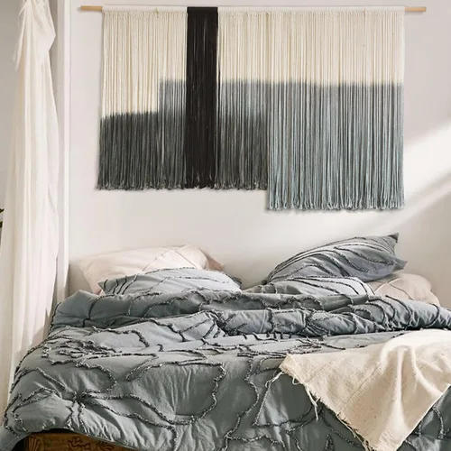 Vista 16 de macramé para colgar en la pared, teñido de inmersión, puesta de sol, decoración de pared, arte de fibra de 57 pulgadas de ancho x 35