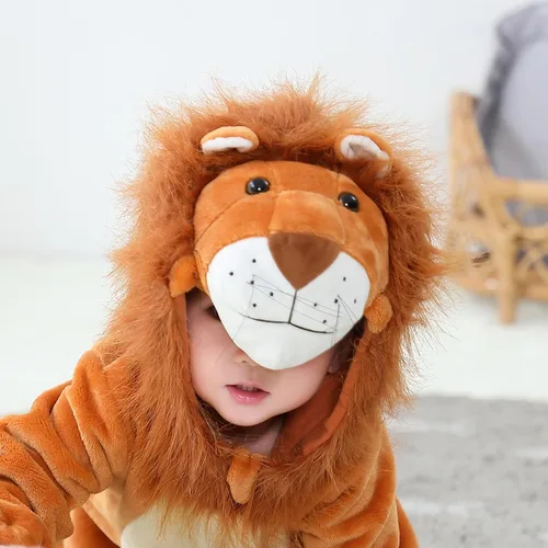 Vista 4 de Conjunto de disfraz de animal de forro polar para bebé niño y niña, overol de animales, sombrero y zapatos, disfraz de Halloween, cosplay, trajes