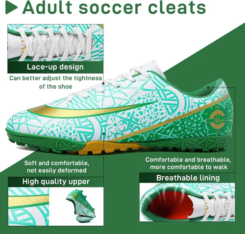 Vista 6 de GRESKY Tacos de fútbol para hombre y mujer, zapatos de fútbol para interiores y exteriores AGTF