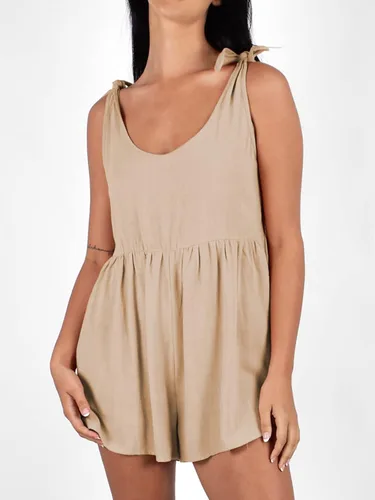 Vista 5 de Hilomirics Overol de verano para mujer, cuello redondo, sin mangas, holgado, ajustable, pantalones cortos de lino con bolsillos