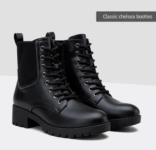 Vista 9 de Vepose Botas de tobillo para mujer, 16 tobilleras, estilo chelsea, con cordones, con cremallera, para mujer