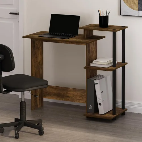 Vista 2 de Furinno EFFICIENT - Escritorio para juegos de 28.6 pulgadas de ancho con 3 estantes laterales abiertos, escritorio para computadora portátil