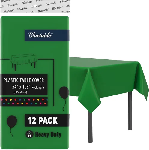 Vista 12 de Bluetable Mantel de plástico desechable rectangular negro (paquete de 12) a granel, mantel ultra resistente (54 x 108 pulgadas), mesas de 6 pies u 8