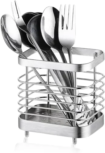 Vista 10 de Cesta de secado de utensilios de acero inoxidable, cesta de secado de cubiertos para fregadero de cocina con drenaje, estante de utensilios
