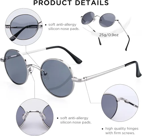 Vista 3 de YAPZOR Gafas de sol redondas clásicas retro con marco de metal para mujeres y hombres