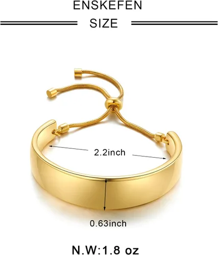 Vista 3 de ENSKEFEN Pulseras de oro de 14 quilates para mujer, pulsera deslizante ajustable para mujer, pulsera de cadena de oro