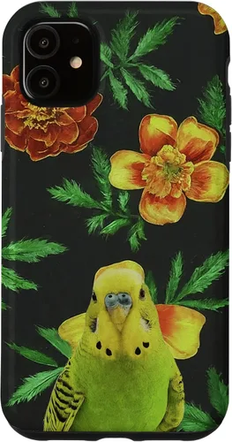 Vista 5 de iPhone 15 Parakeet Budgie Marigolds Orange Yellow Plant Pattern Case