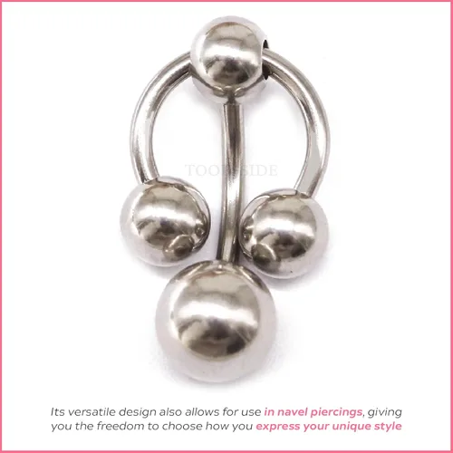 Vista 8 de VCH Jewelry - Piercing vertical con capucha para mujer, 4 bolas de acero quirúrgico, herradura y barra para piercing VCH, piercing genital curvado