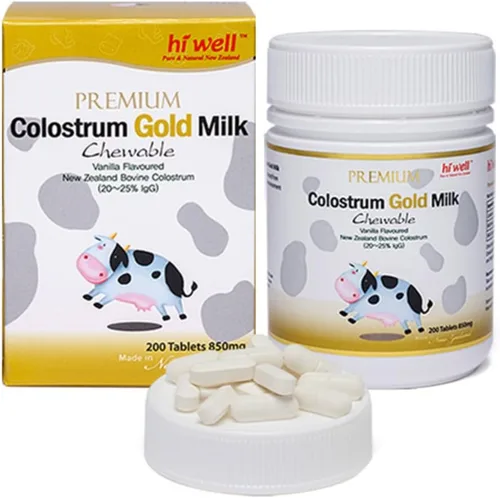 Vista 2 de Hi Well Premium - Leche de calostro bovino de Nueva Zelanda 200 comprimidos masticables de inmunoglobulina G (Igg) 20 ~ 25% (paquete de 3)