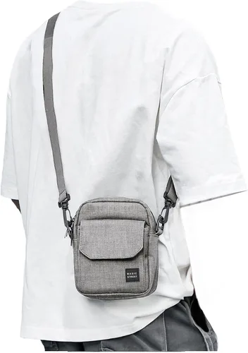 Vista 12 de BJLFS Small Crossbody Bag Side Shoulder Bag for Men Women, Travel Passport Wallet Bag, Small Neck Pouch Side Shoulder Bag A1-gris-Large