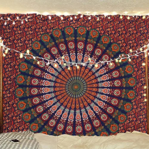 Vista 25 de Tapiz hippie indio bohemio psicodélico dorado azul pavo real mandala colgante en la pared (negro blanco, Queen (84 x 90 pulgadas) (84.6 x 90.6 in)