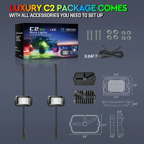 Vista 6 de MICTUNING C2 Max RGB+IC Chasing Color Rock Lights - 2 piezas (no incluye controlador)