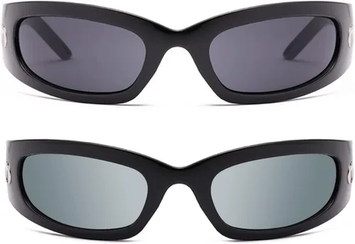 Vista 6 de Gafas de sol redondas envolventes Y2K modernas, modernas, modernas, modernas, color negro, decoración de luna..
