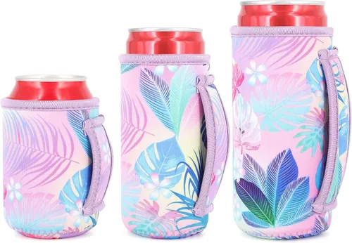 Vista 15 de 3 Pack de fundas aisladas reutilizables de neopreno con asa para soda, bebida energética, refresco, cerveza, seltzer duro, fundas para latas de 12