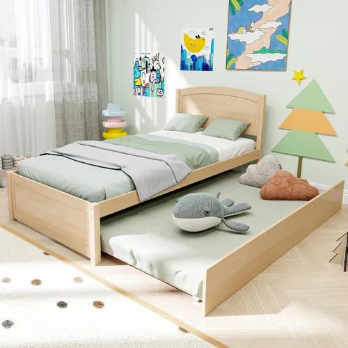 Vista 10 de Cama nido individual, marco de cama extraíble de madera maciza, cama de día extensible con cabecera y soporte de listones de madera sólida Blanco