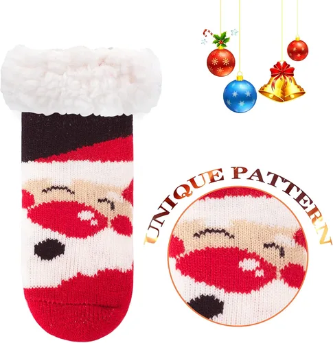 Vista 4 de FENELY 3 Pairs Winter Kids Fuzzy Slipper Socks 2-44-66-8 Girls Boys Thermal Warm Non-SkidGifts for Christmas Stocking