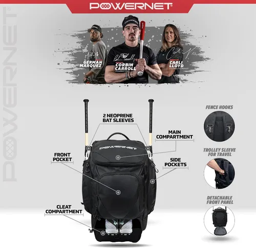Vista 2 de PowerNet Surge Softball Baseball Bag, Dual Bat & Gear Travel Backpack, Baseball Equipment Bat Bag, Baseball Softball Backpack with Dugout Fence