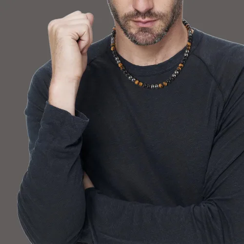 Vista 2 de GAVU Collar de Cuentas para Hombre, Collar de Cristal de Triple Protección para Hombres