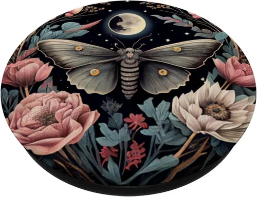 Vista 2 de Moth Moon Flowers Astrología Celestial PopSockets intercambiables PopGrip