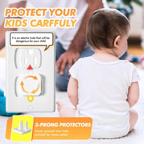 Vista 5 de Thyle Juego de 100 fundas protectoras para enchufes a granel a prueba de bebés para niños y bebés, enchufe de 3 clavijas, fácil de instalar