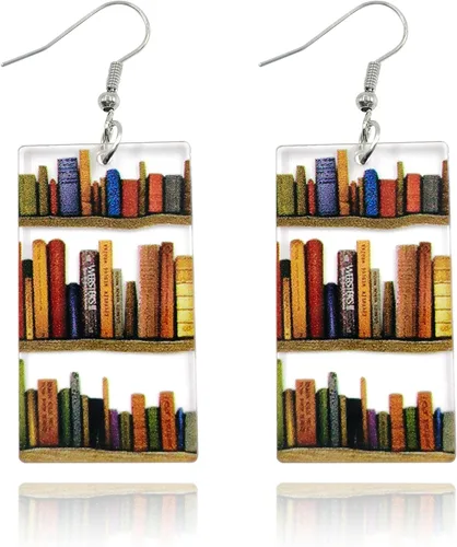 Vista 8 de Pendientes colgantes de libros para mujer, amantes de los libros, aretes acrílicos