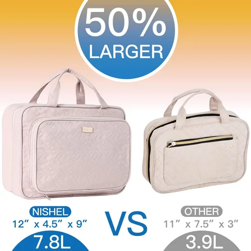 Vista 2 de NISHEL - Neceser de aseo colgante para viaje, organizador de maquillaje, estuche de maquillaje para accesorios de viaje, baño, ducha, Rosado