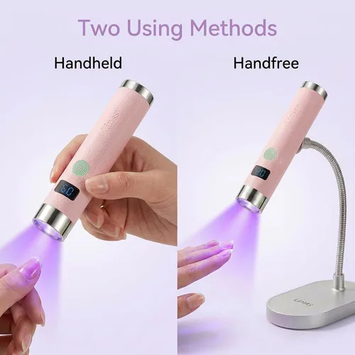 Vista 3 de Linssy - Mini luz UV para uñas con sensor automático y soporte de cuello de cisne, lámpara de uñas inalámbrica portátil con pantalla LCD, luz UV