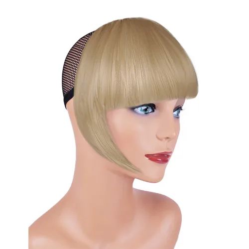 Vista 2 de Extensión de cabello rubio ceniza, clip de flequillo francés, grueso y natural, flequillo ordenado, flequillo recto con fleco con sienes, una pieza