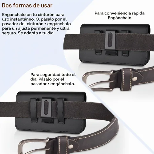 Vista 6 de Funda de cuero para teléfono celular con soporte para tarjeta y clip para cinturón Estuche protector para iPhone Pro 17 16 15 14 13 12 16e, Samsung