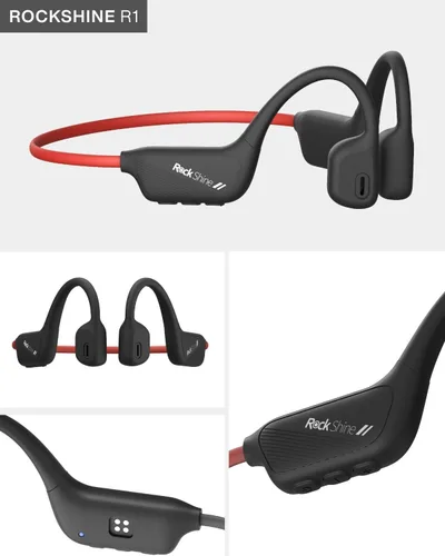 Vista 3 de R1 - Auriculares de oreja abierta, conducción ósea, Bluetooth 5.3, batería de 12 horas, resistente al sudor y al agua, inalámbricos con micrófono