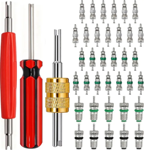 Vista 8 de TWTADE 19 piezas Kit de núcleo de válvula de aire acondicionado - Núcleos de vástago de válvula Schrader con sello de teflón R12 R134a para aire