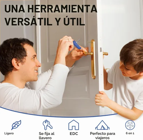 Vista 5 de Cuchillo de bolsillo pequeño 6 en 1 – Llavero multiherramienta – Cuchillo de bolsillo compacto para niños con abridor de botellas, abrelatas 1 azul