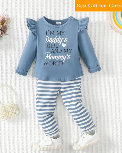 Vista 7 de SUNNY PIGGY Conjunto de ropa de bebé niña con volantes para bebé niña de otoño e invierno, conjunto de pantalones acampanados