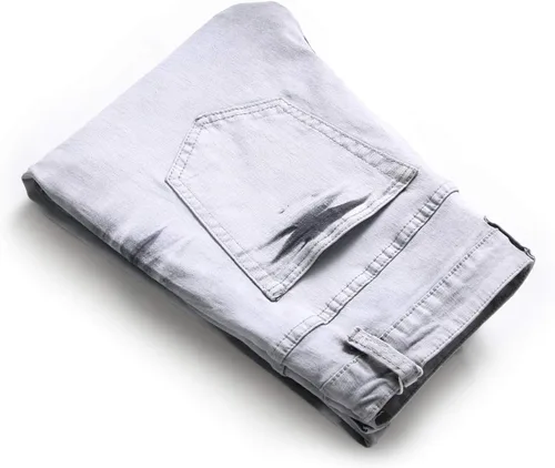 Vista 7 de ZEESEN Jeans rasgados para hombre, ajustados, ajuste regular, pierna cónica, desgastados, pantalones de mezclilla para hombre con agujero